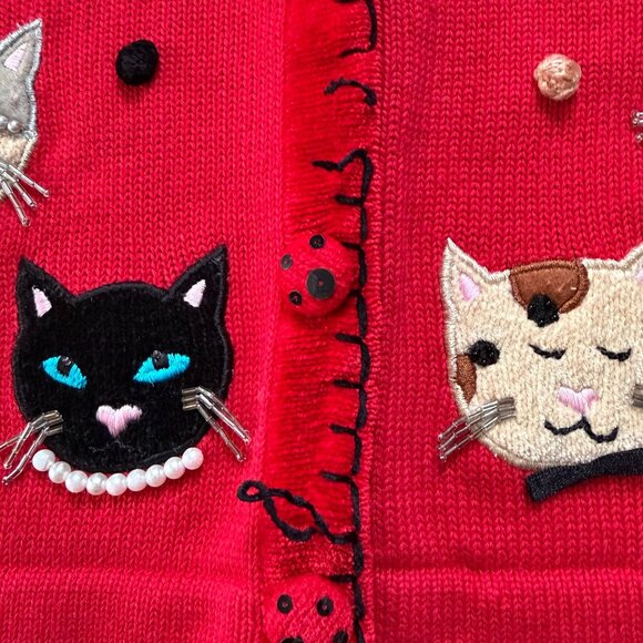 VINTAGE 80s Berek by Takako Sakon Red Cat Cardigan Sweater Medium - Picture 14 of 15